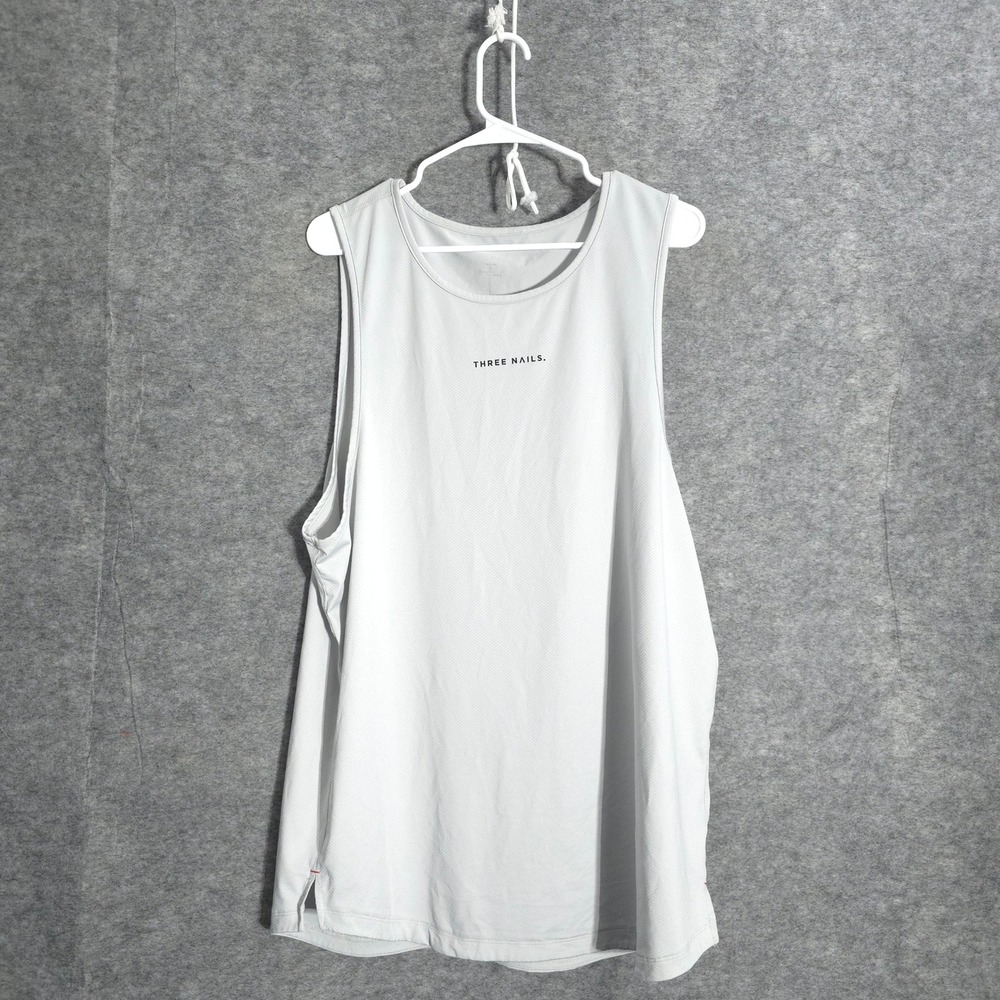 Three Nails Tank Top Mens XL Light Gray Performance Mesh Muscle Tee Cross Logo